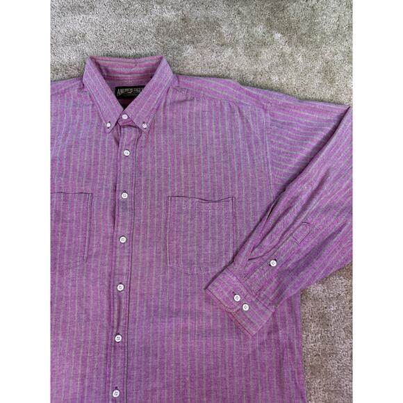 Vintage Men's American Eagle Long Sleeve Button Up Shirt L Red Striped C557 - Picture 2 of 11